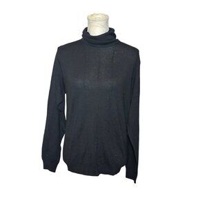 Talbots Womens Black Wool Silk Cashmere Blend Turtleneck Sweater Size L Goth